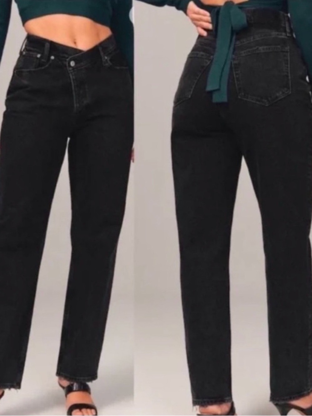 Abercrombie & Fitch The Dad High Rise Crossover Black Jeans Black Size 6 - Picture 2 of 8